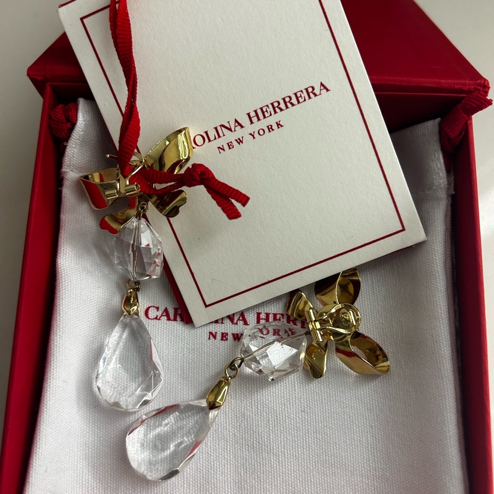 Carolina Herrera Gold Bow and Crystal Teardrop Earrings